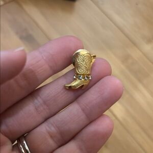 Gold Boot-Shaped Brooch with Rhinestones